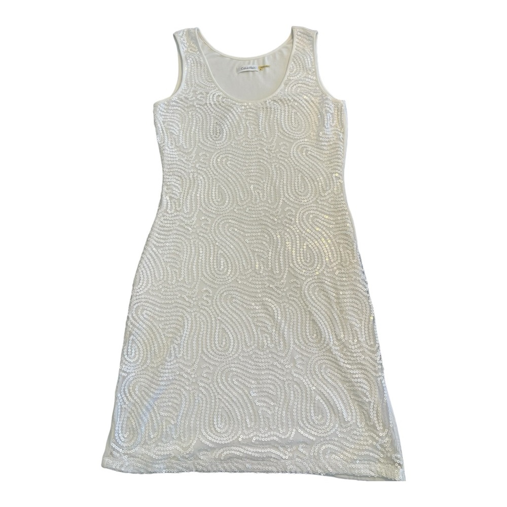 Calvin Klein Sequin front Stretch Sheath Dress Crème/Off White Size 6 - Picture 6 of 13
